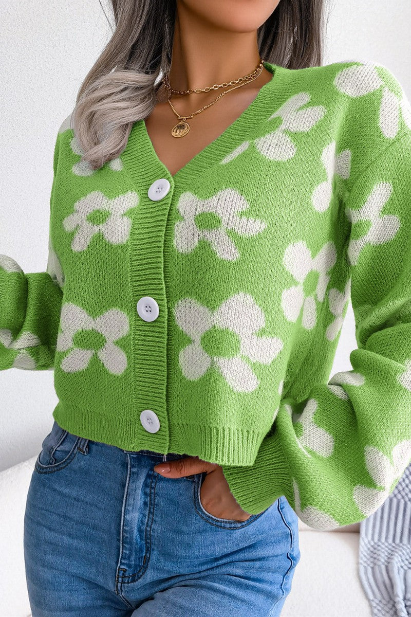 WOMEN FLOWER PRINTING COZY BUTTON UP CARDIGAN