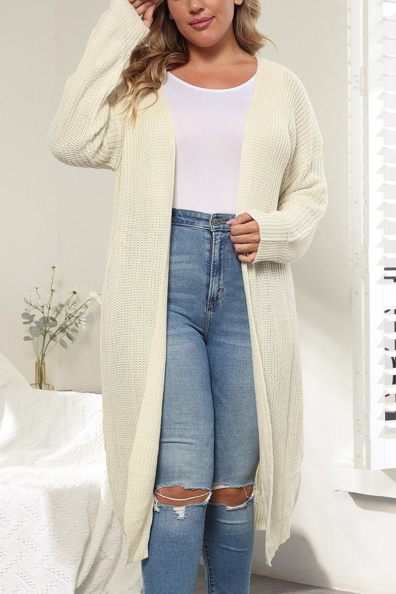 WOMEN PLUS SIZE KNITTED OPEN FRONT LONG CARDIGAN