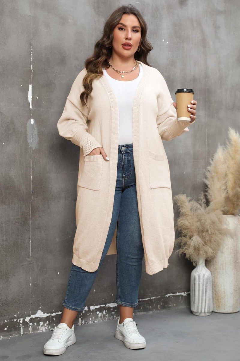 WOMEN PLUS SIZE OPEN FRONT KNIT CARDIGAN