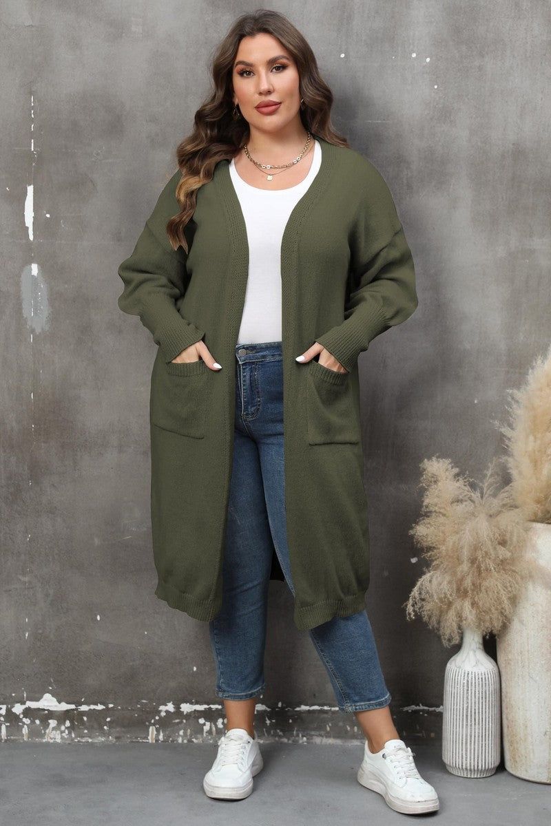 WOMEN PLUS SIZE OPEN FRONT KNIT CARDIGAN