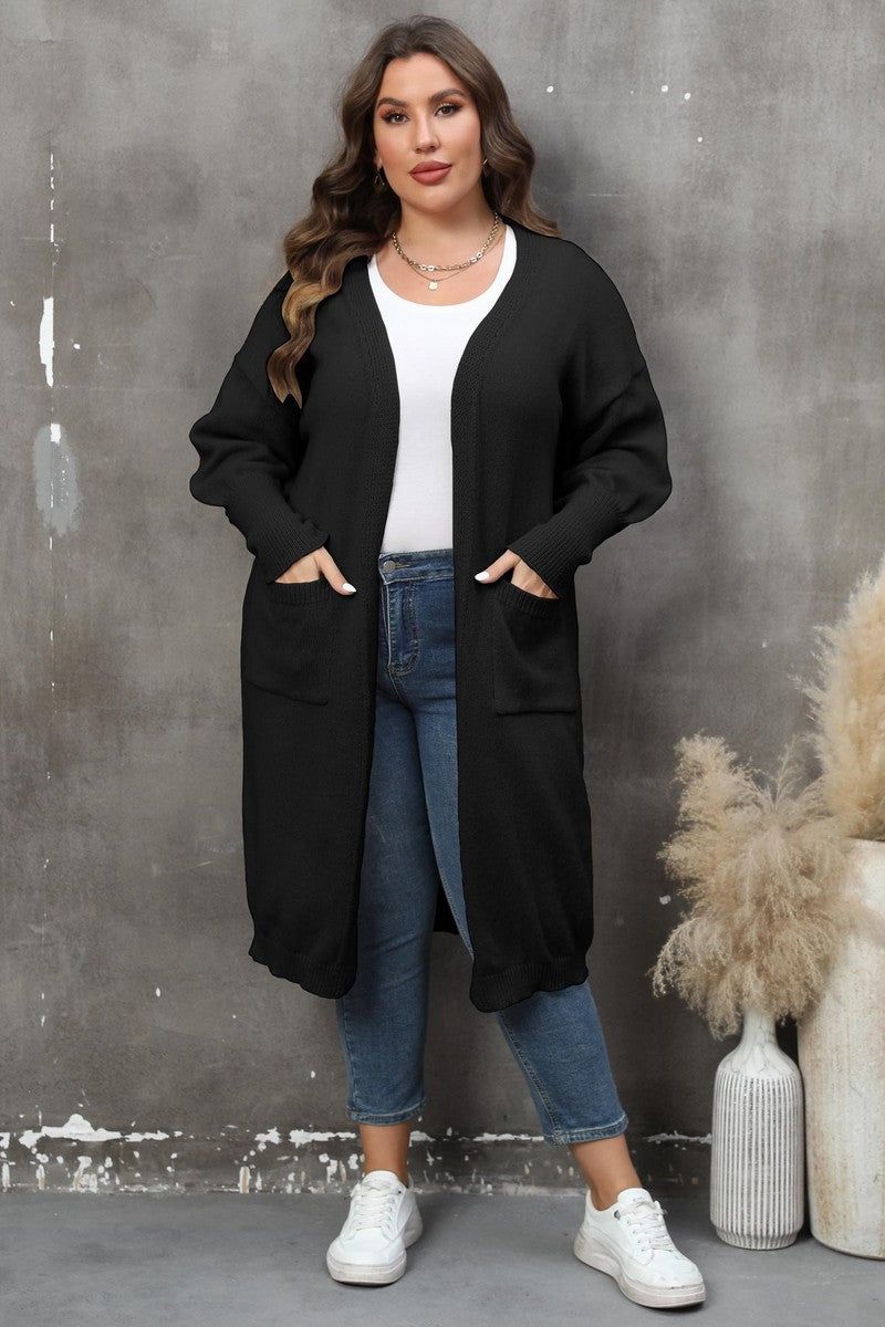 WOMEN PLUS SIZE OPEN FRONT KNIT CARDIGAN