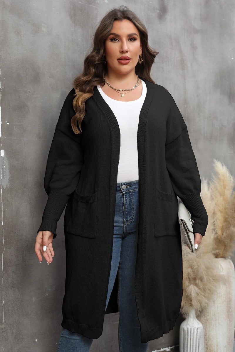 WOMEN PLUS SIZE OPEN FRONT KNIT CARDIGAN