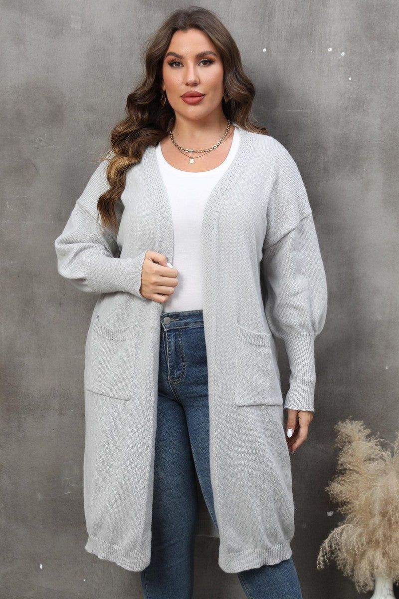 WOMEN PLUS SIZE OPEN FRONT KNIT CARDIGAN