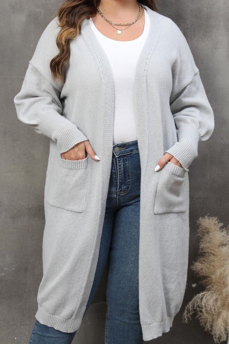 WOMEN PLUS SIZE OPEN FRONT KNIT CARDIGAN