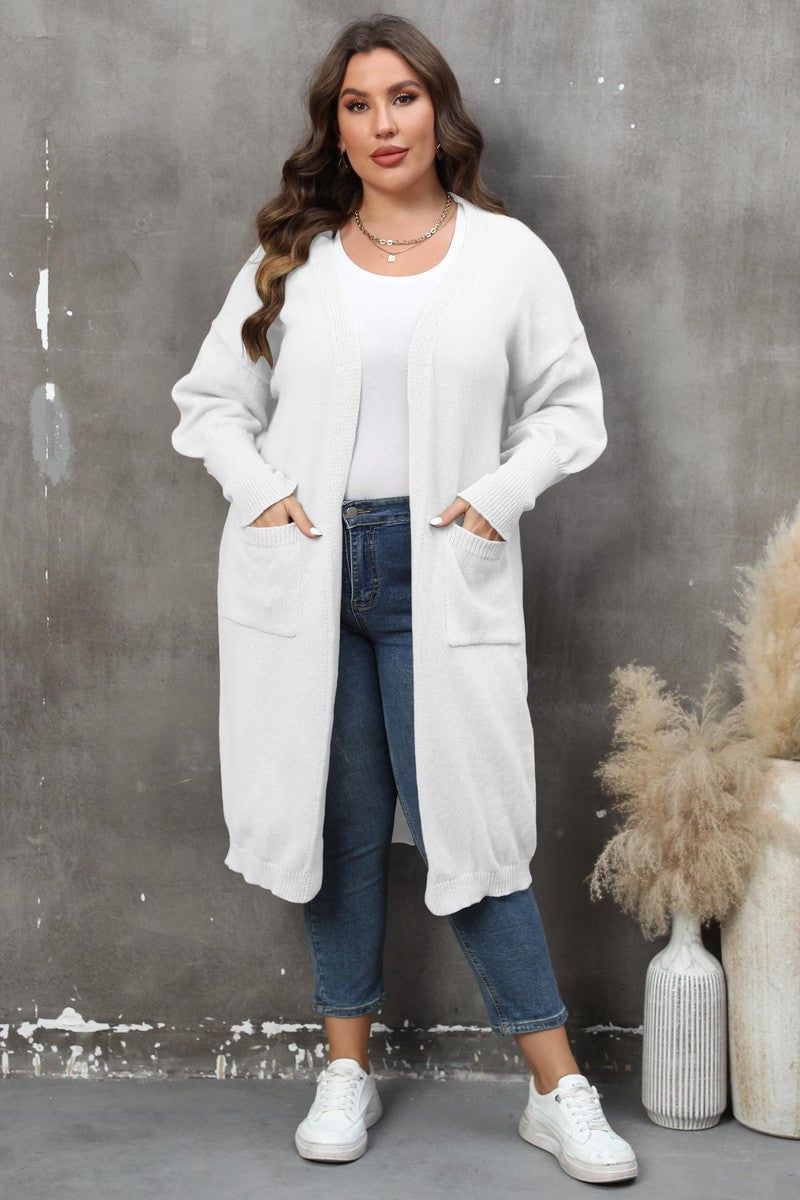 WOMEN PLUS SIZE OPEN FRONT KNIT CARDIGAN