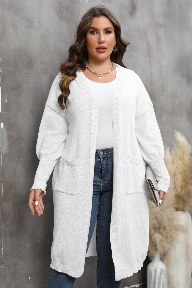 WOMEN PLUS SIZE OPEN FRONT KNIT CARDIGAN