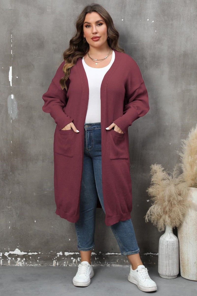 WOMEN PLUS SIZE OPEN FRONT KNIT CARDIGAN