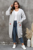 WOMEN HEART PRINTING POCKET KNIT CARDIGAN