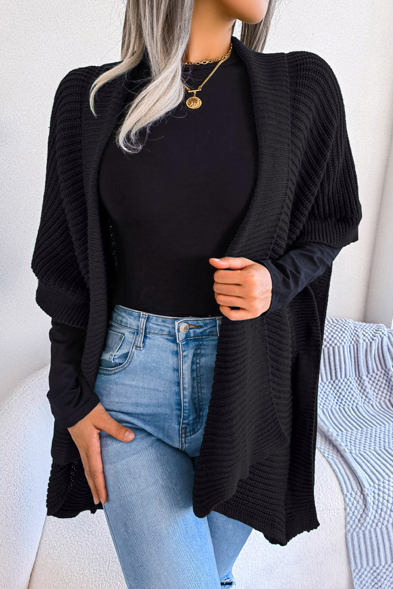 WOMEN 3/4 SLEEVE OPEN FRONT KNITTED FALL CARDIGAN