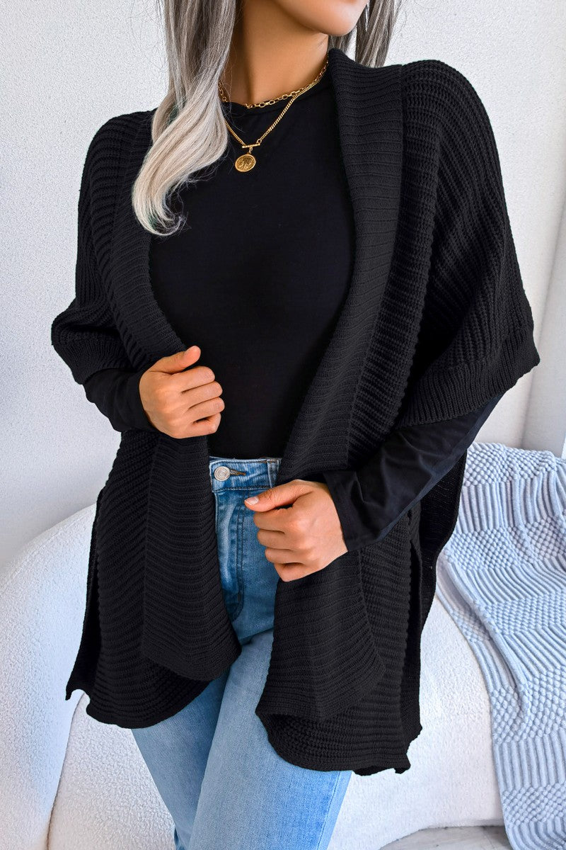 WOMEN 3/4 SLEEVE OPEN FRONT KNITTED FALL CARDIGAN