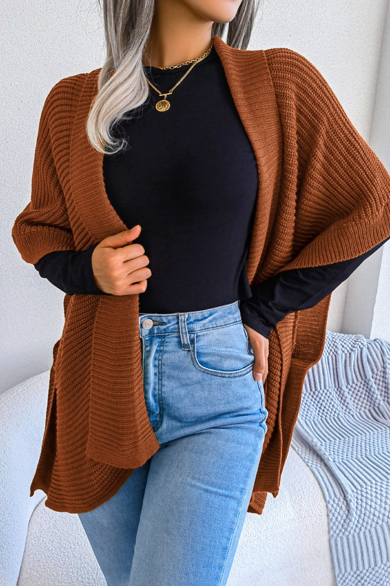 WOMEN 3/4 SLEEVE OPEN FRONT KNITTED FALL CARDIGAN