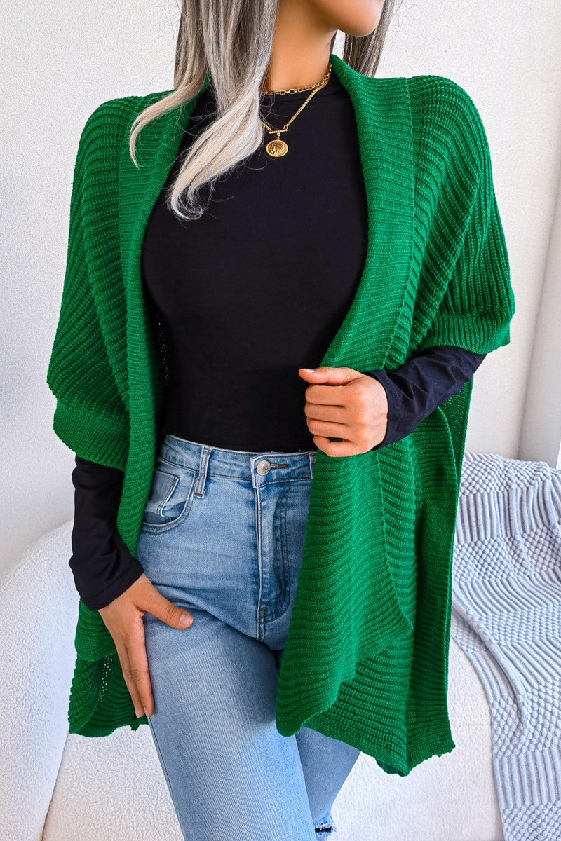 WOMEN 3/4 SLEEVE OPEN FRONT KNITTED FALL CARDIGAN