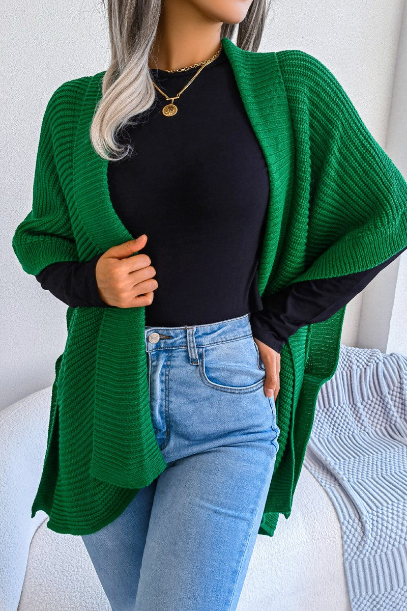 WOMEN 3/4 SLEEVE OPEN FRONT KNITTED FALL CARDIGAN