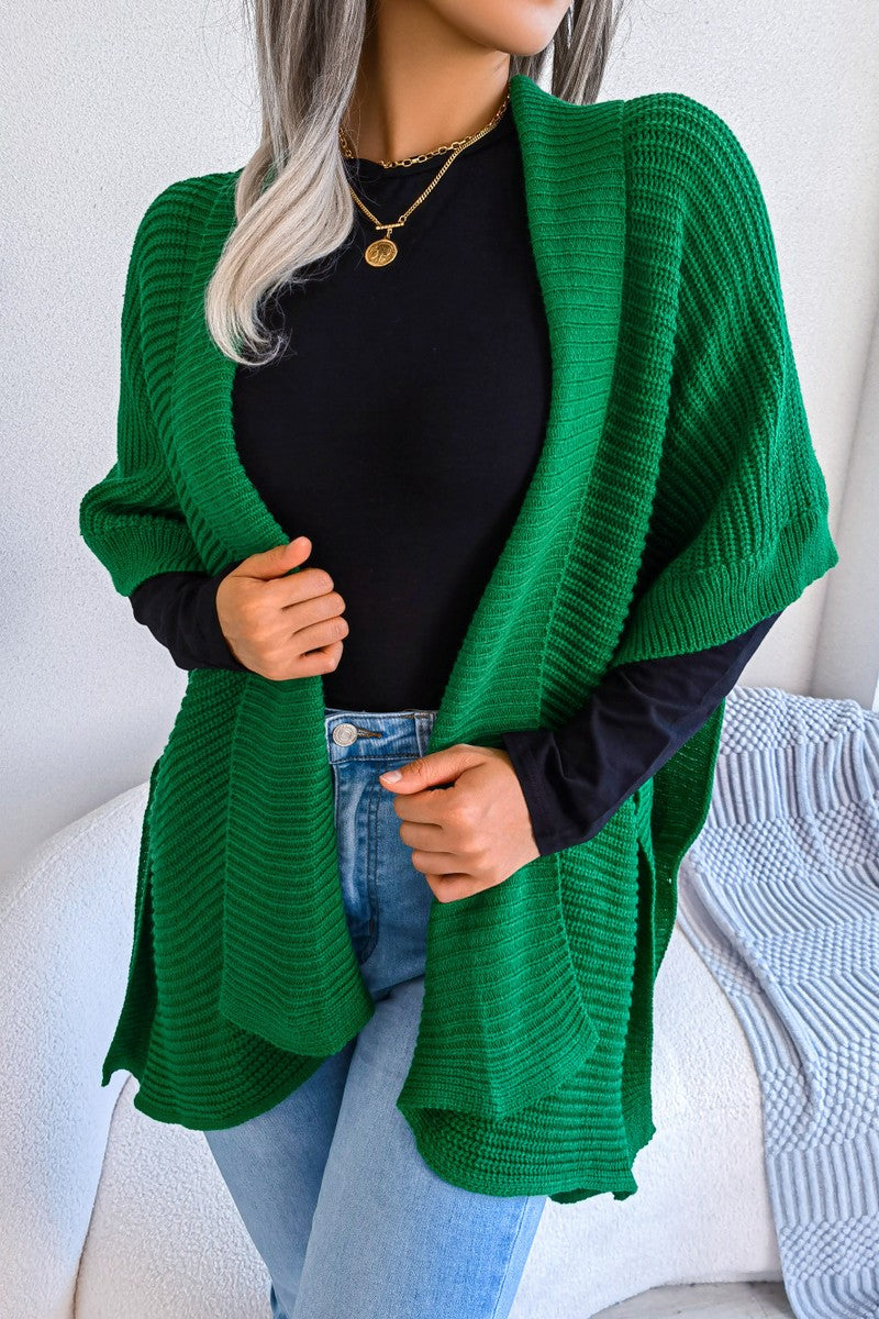 WOMEN 3/4 SLEEVE OPEN FRONT KNITTED FALL CARDIGAN