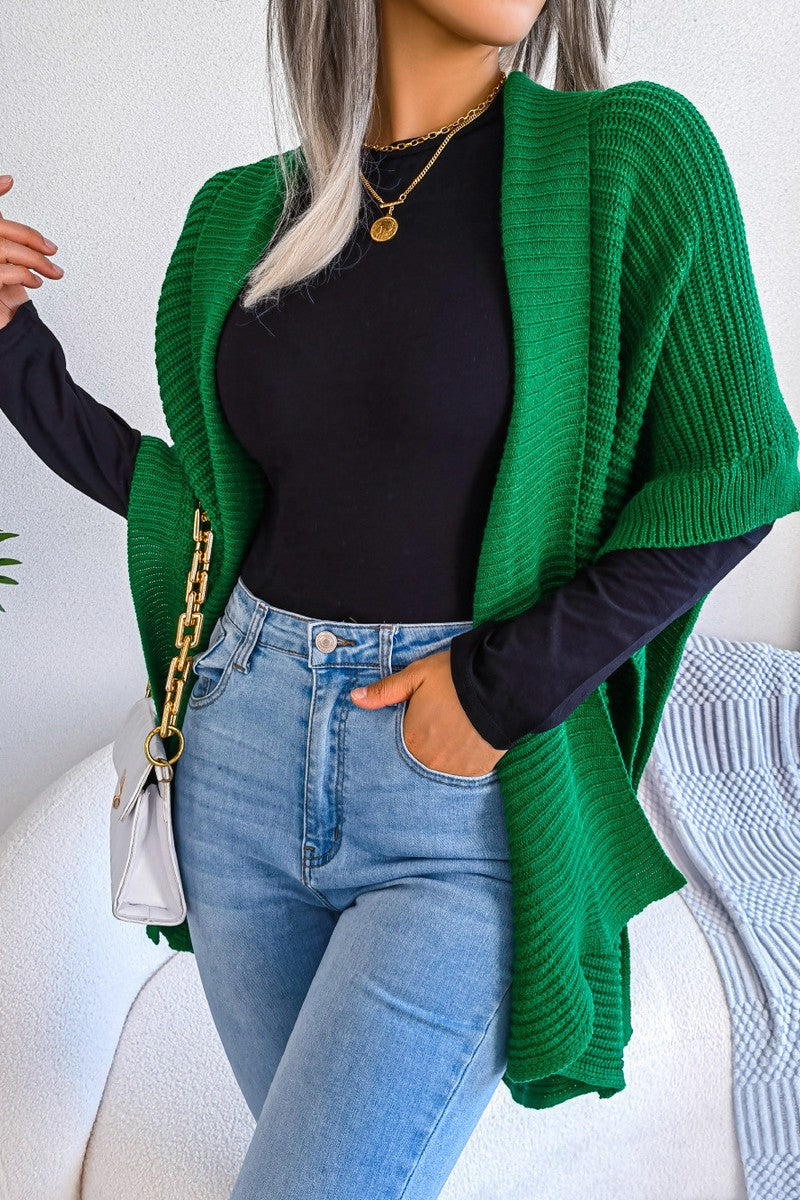 WOMEN 3/4 SLEEVE OPEN FRONT KNITTED FALL CARDIGAN