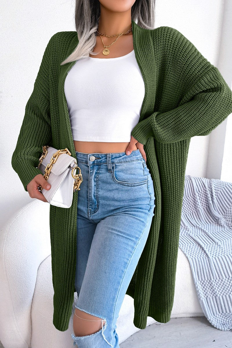 WOMEN FISHERMAN CABLE KNIT LONG LENGTH CARDIGAN