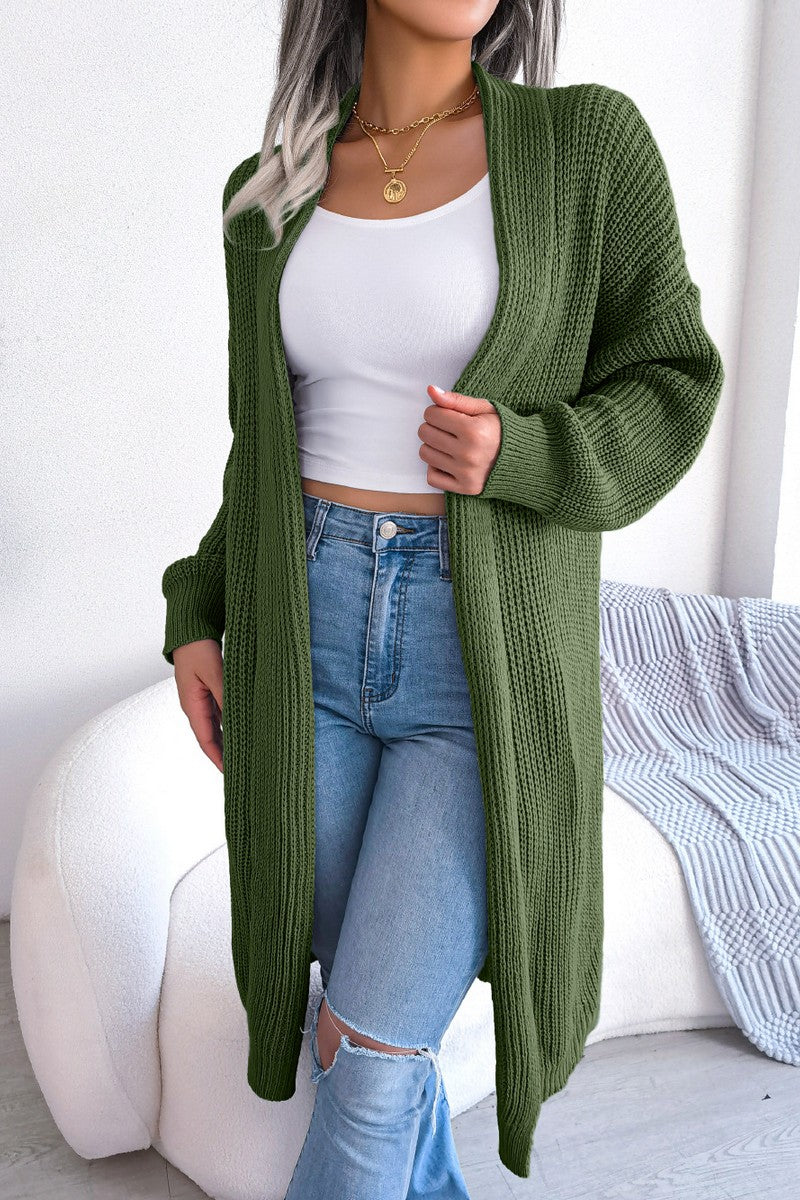 WOMEN FISHERMAN CABLE KNIT LONG LENGTH CARDIGAN