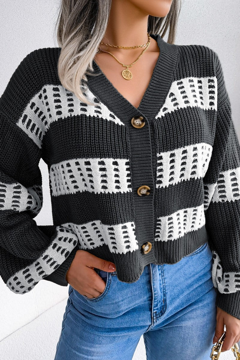 FISHERMAN CABLE KNIT SHORT LOOSE FIT CARDIGAN