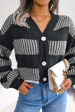 WOMEN STRIPE PATTERN LOOSE SHORT KNIT CARDIGAN