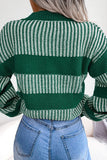 WOMEN STRIPE PATTERN LOOSE SHORT KNIT CARDIGAN