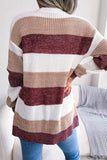 WOMEN COLOR BLOCK OPEN FRONT KNIT CARDIGAN