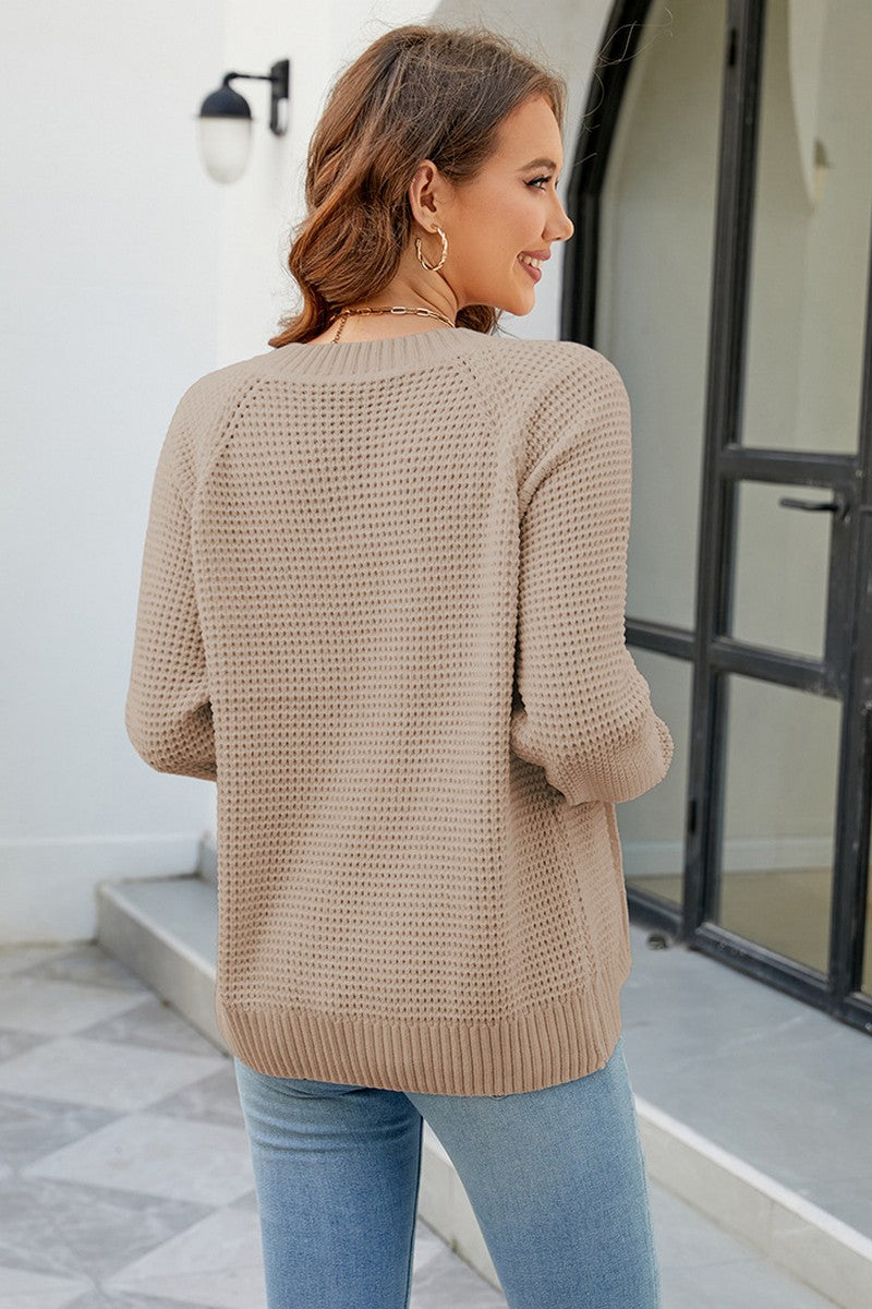 WOMEN ZIP UP CLOSURE WAFFLE KNITTED LIGHT JACKET