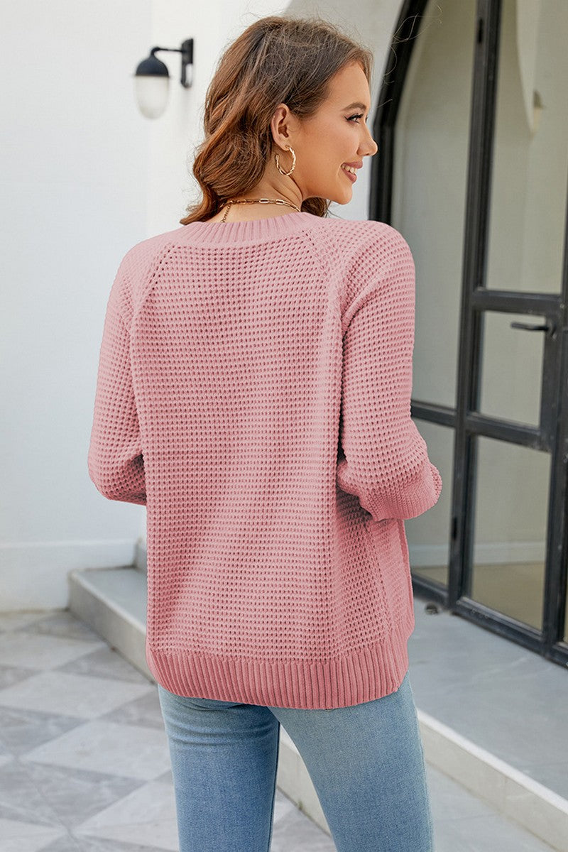 WOMEN ZIP UP CLOSURE WAFFLE KNITTED LIGHT JACKET