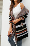WOMEN AZTEC WESTERN PATTERN TASSLE KNIT CARDIGAN