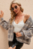 WOMEN PLAID PATTERN FURRY WARM SHORT JACKET