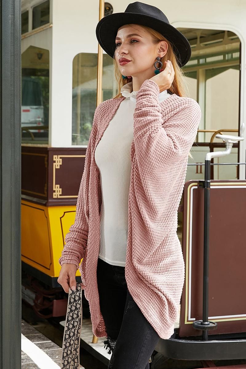 WAFFLE KNIT CARDIGAN - Doublju