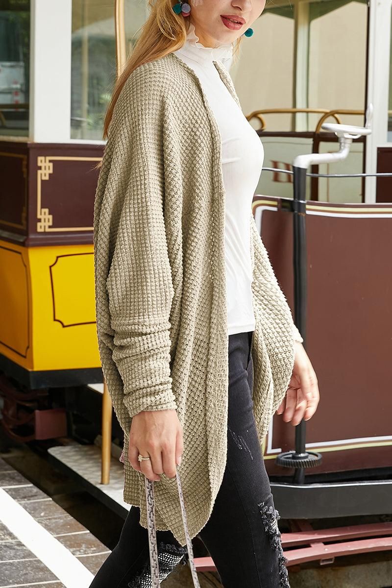 WAFFLE KNIT CARDIGAN - Doublju