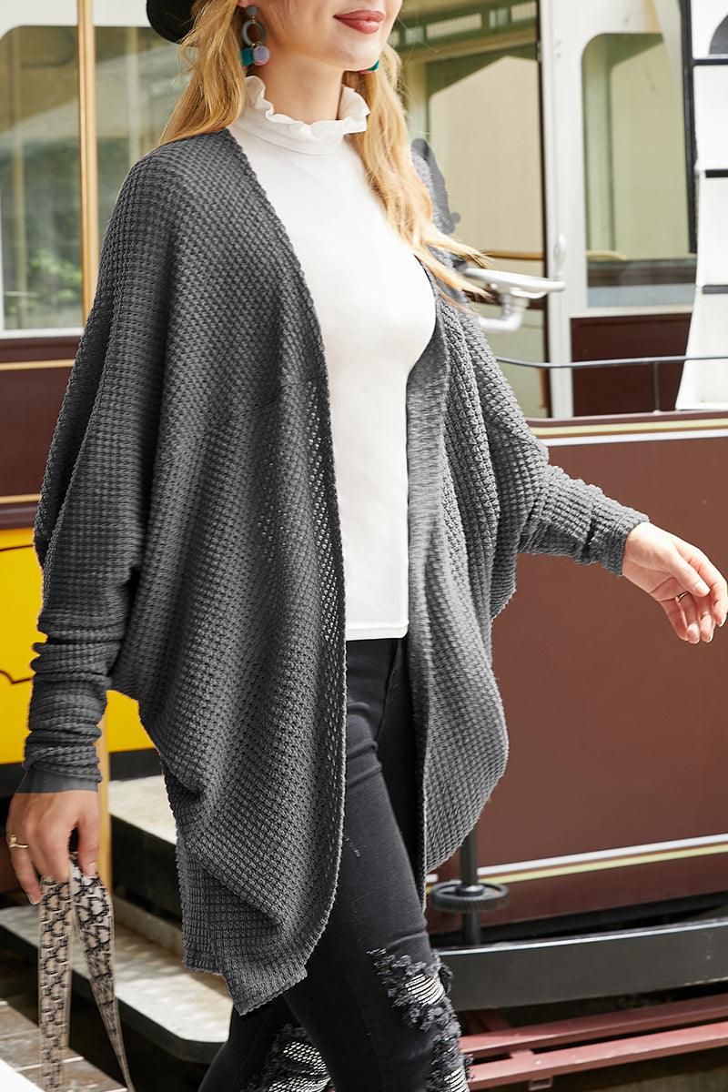 WAFFLE KNIT CARDIGAN - Doublju