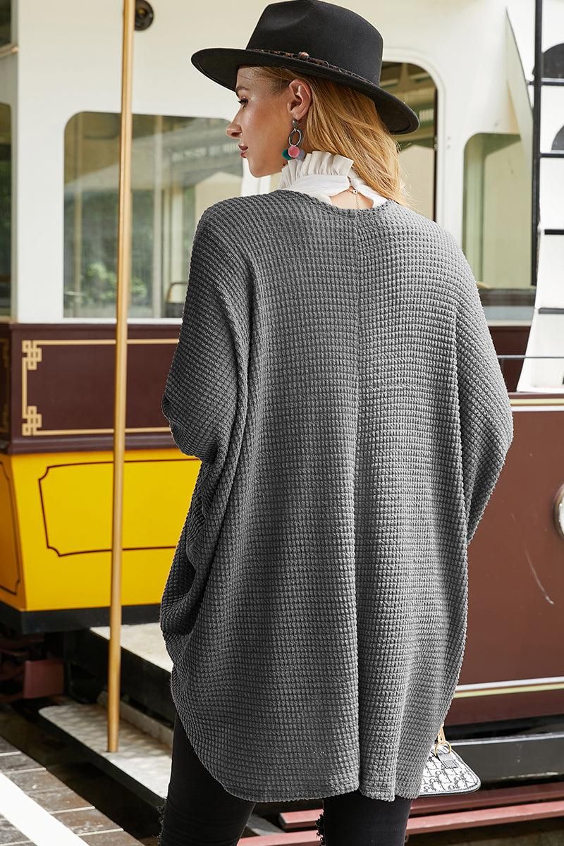 WAFFLE KNIT CARDIGAN - Doublju