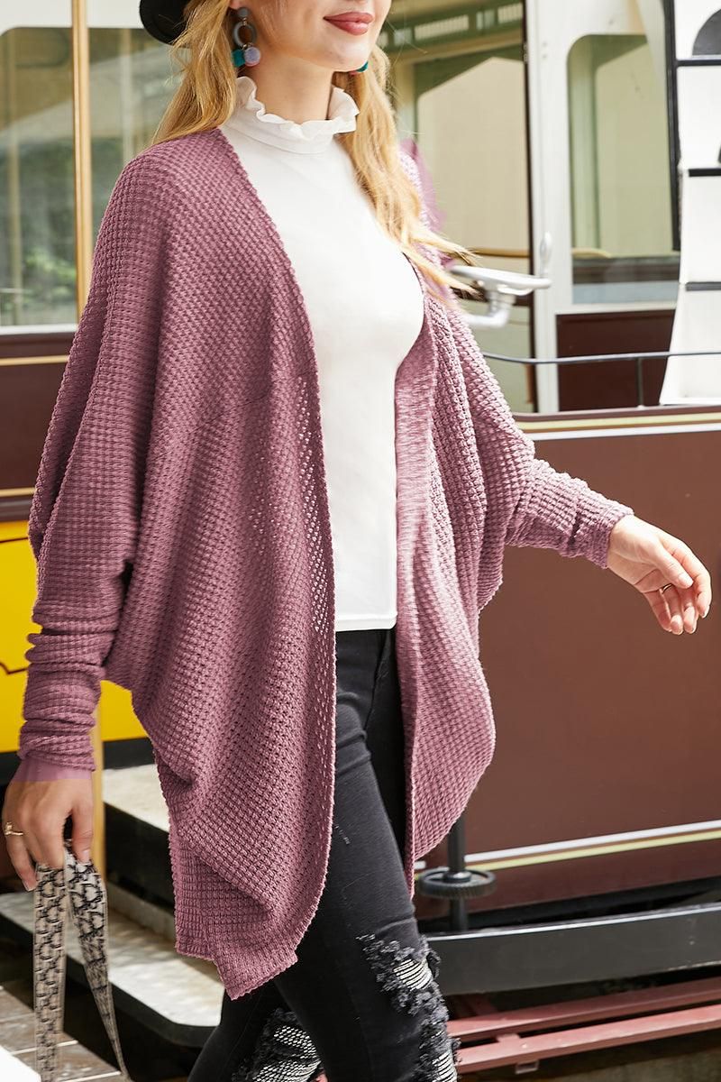 WAFFLE KNIT CARDIGAN - Doublju