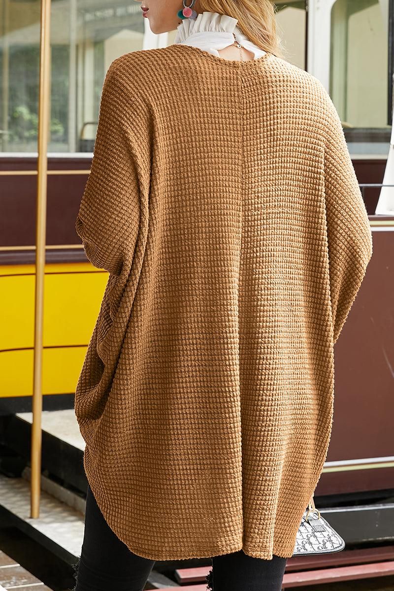 WAFFLE KNIT CARDIGAN - Doublju