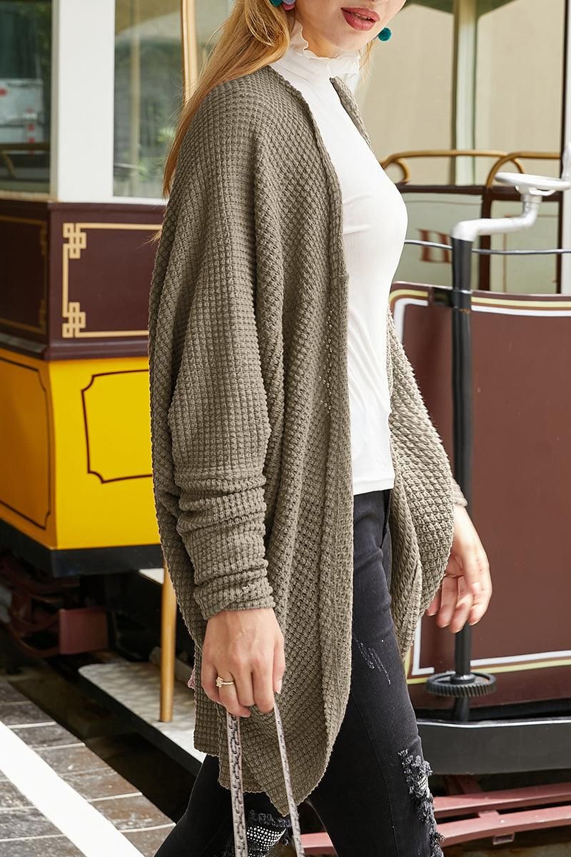 WAFFLE KNIT CARDIGAN - Doublju