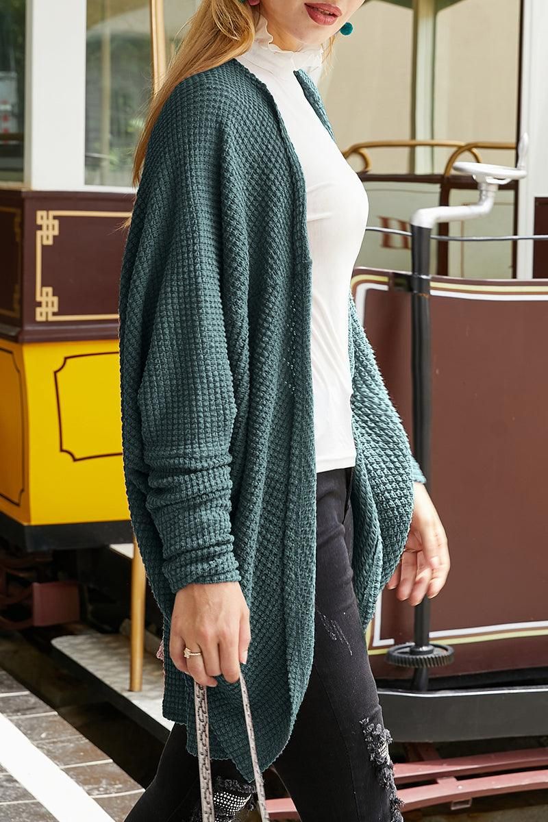 WAFFLE KNIT CARDIGAN - Doublju