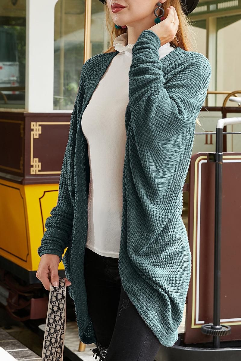 WAFFLE KNIT CARDIGAN - Doublju