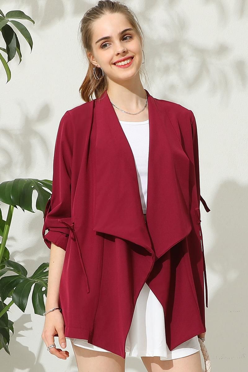 OVER LOOSE FIT TRENCH CARDIGAN WITH DRAWSTRING - Doublju