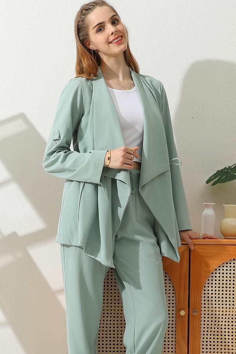 OVER LOOSE FIT TRENCH CARDIGAN WITH DRAWSTRING - Doublju