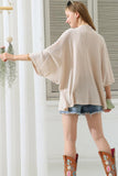 BATWING SLEEVE WAFFLE SWEATER KNIT CARDIGAN - Doublju