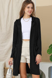 OPEN FRONT CASUAL LONG CARDIGAN WITH SIDE POCKETS