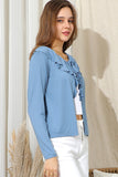 LONG SLEEVE RUFFLE NECK TIED CASUAL CARDIGAN