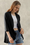 QUARTER SLEEVE RUFFLED FRONT OPEN CARDIGAN - Doublju