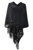 SOLID COLOR CLOAK TASSEL KNITTED SCARF SHAWL - Doublju