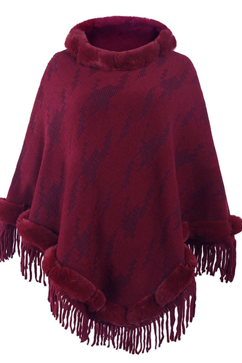 FUR COLLAR FRINGED JACKET WOMEN SHAWL - Doublju