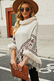 FUR COLLAR BEADED TASSEL HEM SWEATER SHAWL - Doublju