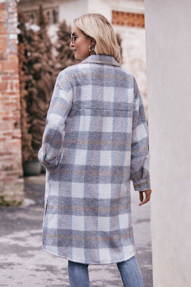 WOMEN OVERSIZED KNEE LENGTH PLAID COAT