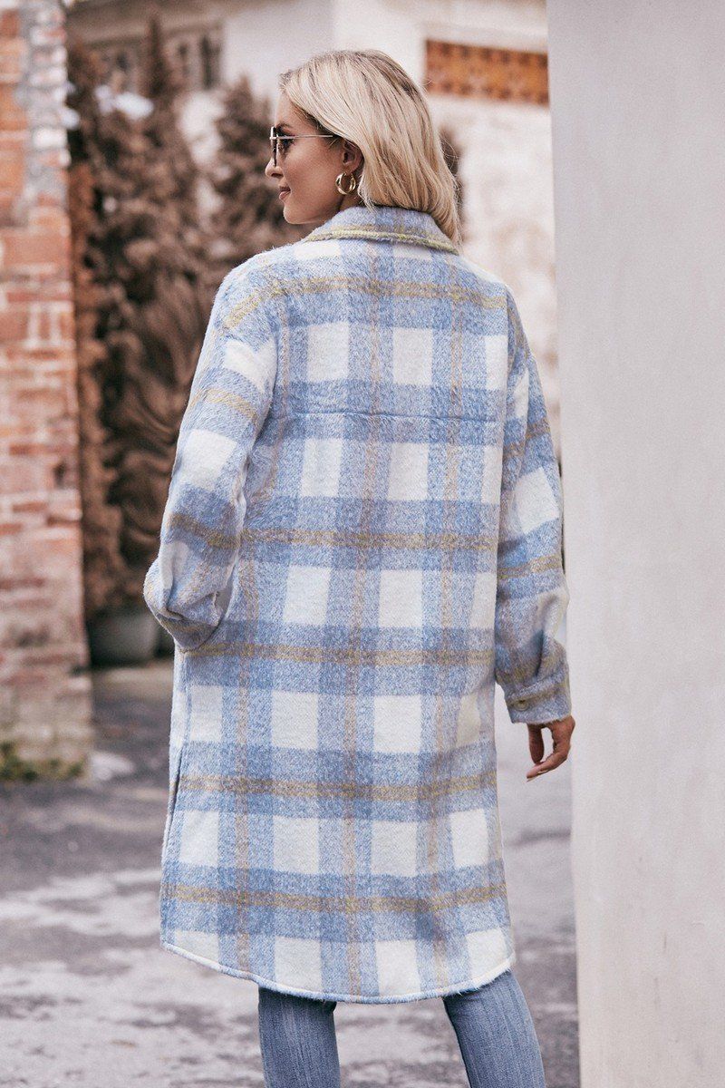 WOMEN OVERSIZED KNEE LENGTH PLAID COAT