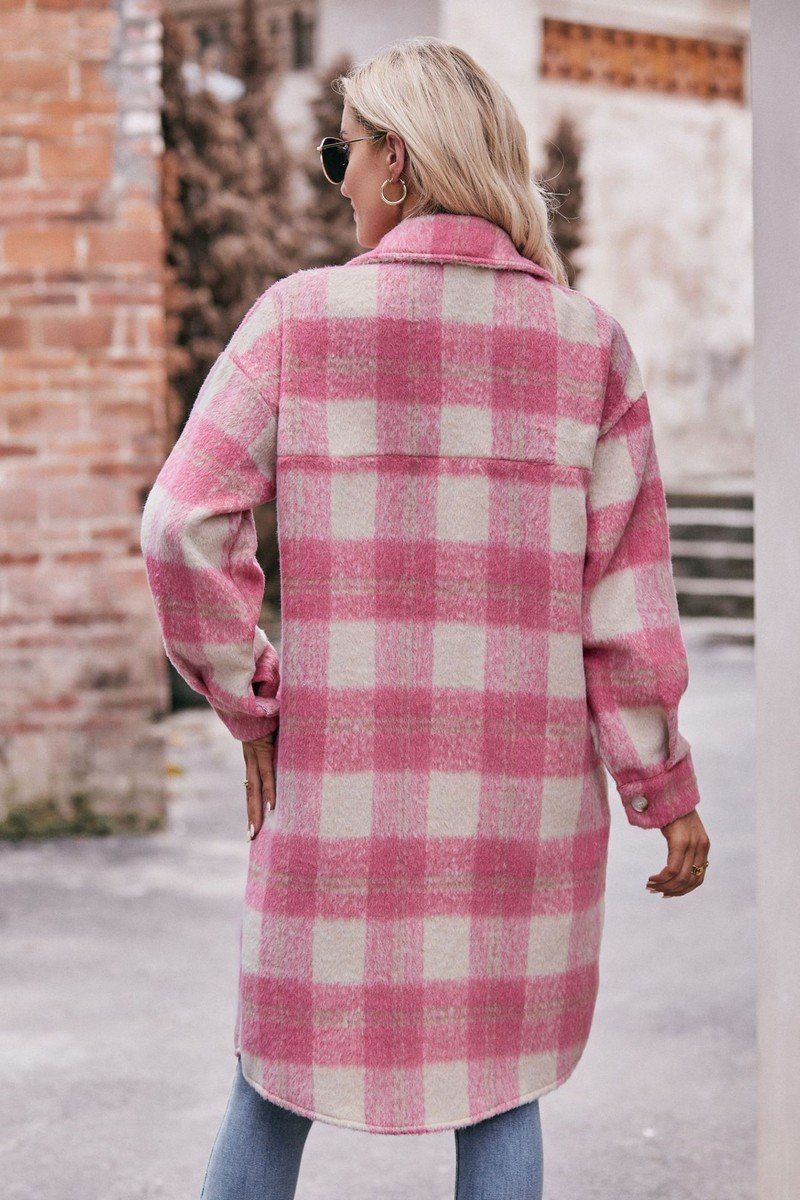 WOMEN OVERSIZED KNEE LENGTH PLAID COAT